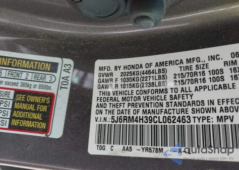 2012 Honda Cr-V Lx z USA, uszkodzony, nr VIN 5J6RM4H39CL062463